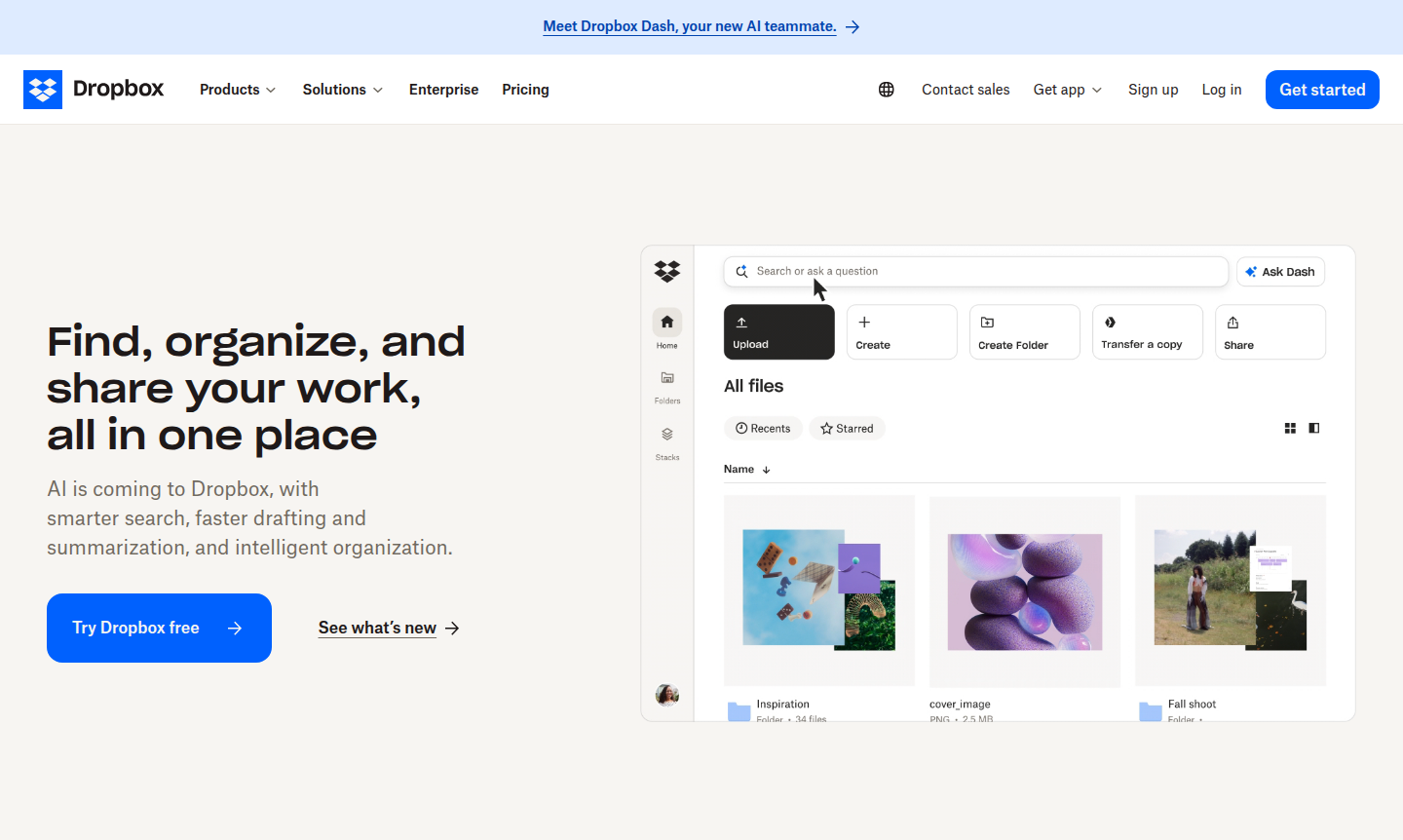 Dropbox application interface