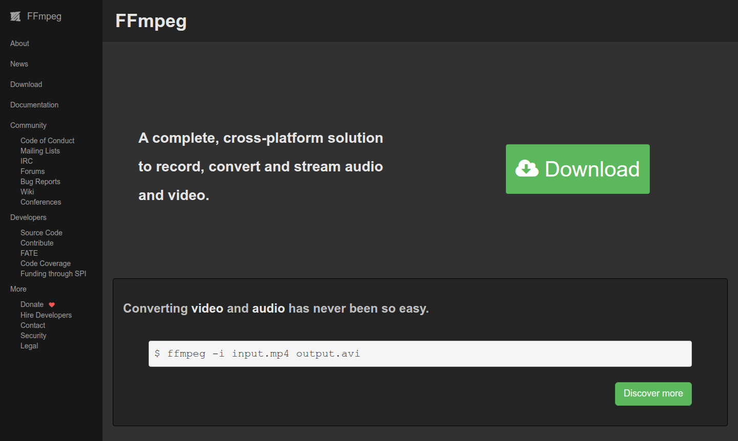 FFmpeg video and audio processing tool interface