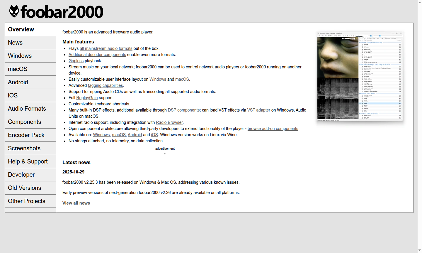 foobar2000 player interface