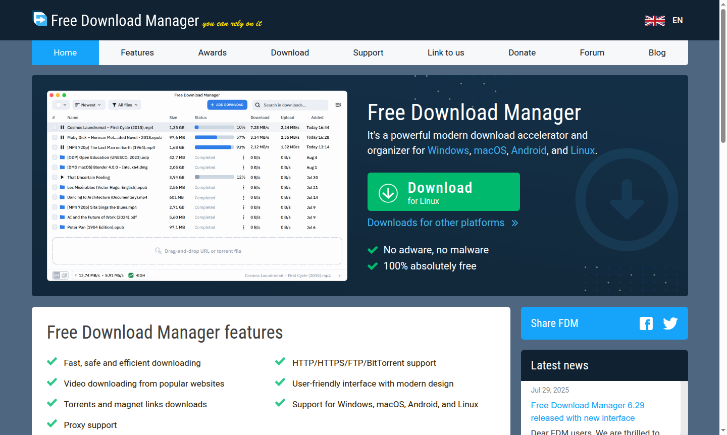 Free Download Manager application interface