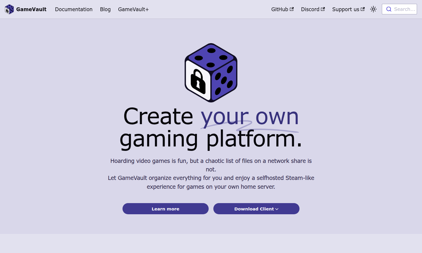 GameVault interface showing organized game library with metadata and cover art