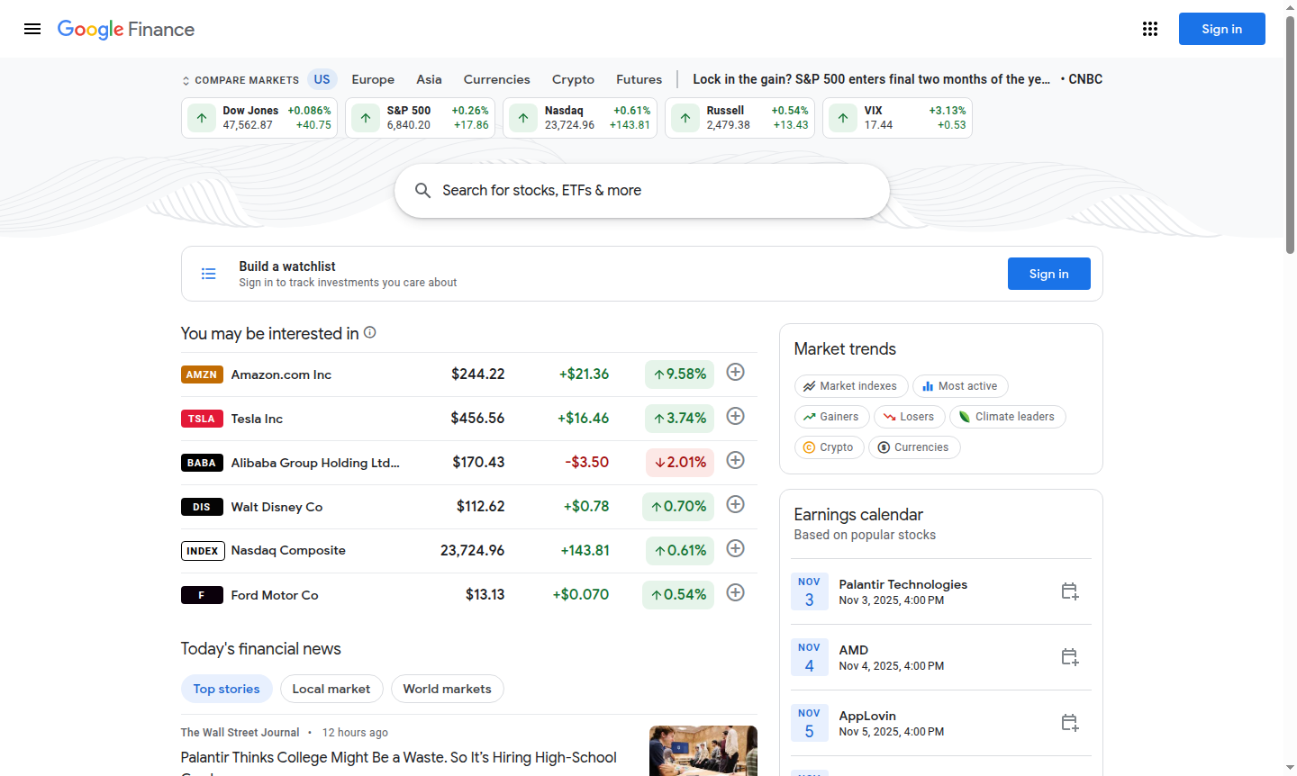 Google Finance interface thumbnail