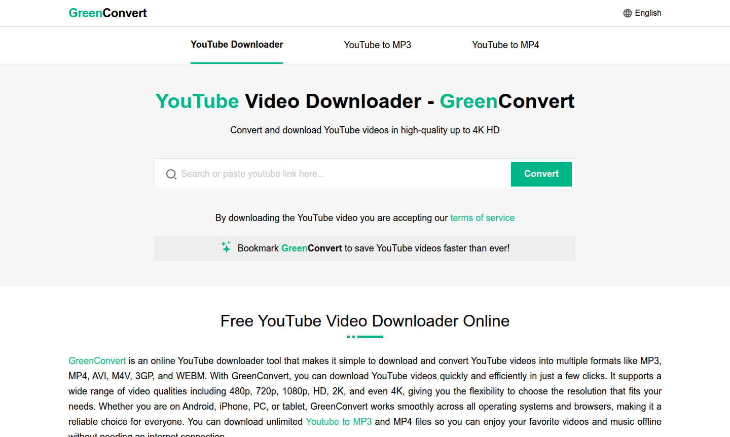GreenConvert YouTube video downloader interface showing video conversion options