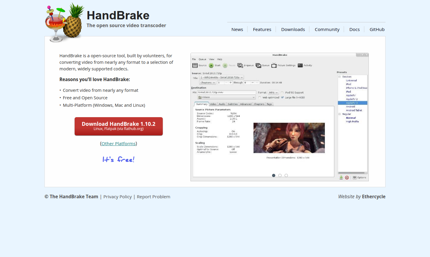 HandBrake video converter interface
