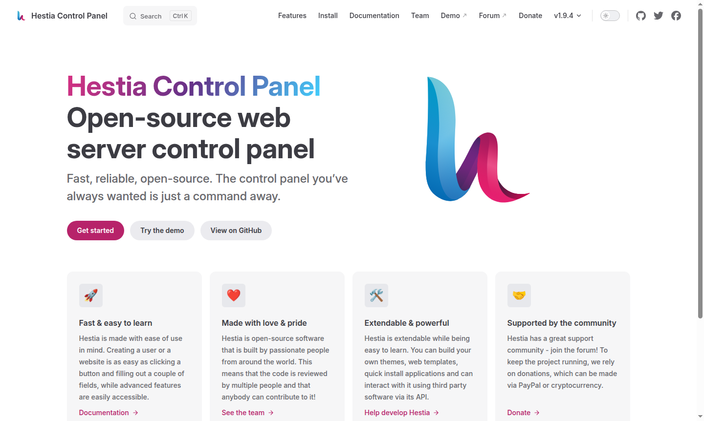 Hestia Control Panel interface screenshot