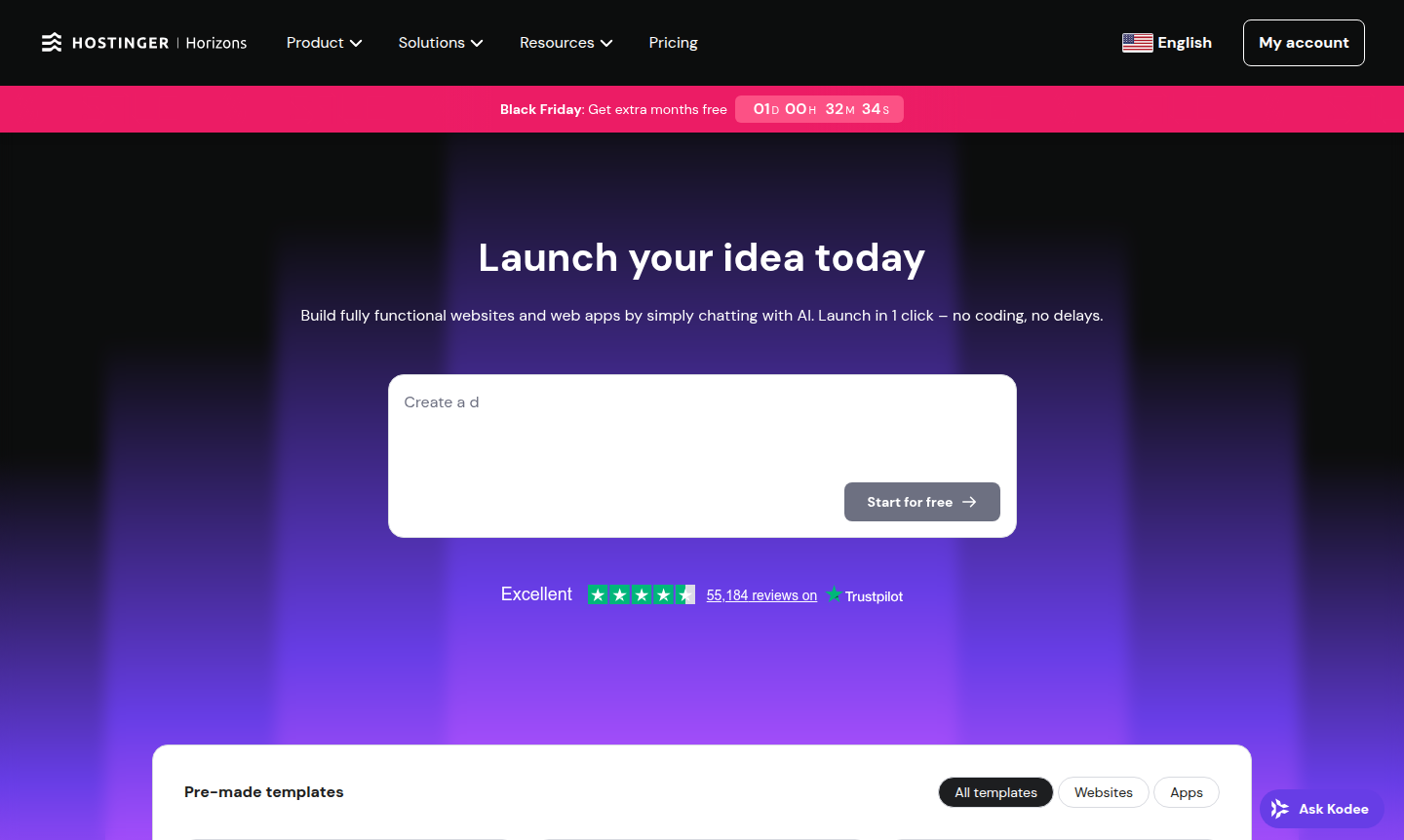 Hostinger Horizons platform thumbnail