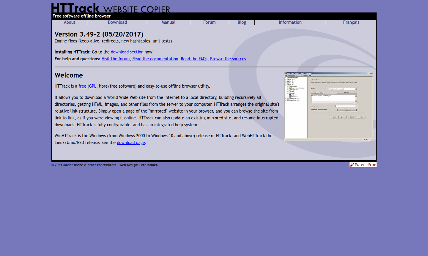 HTTrack software interface showing website downloading process