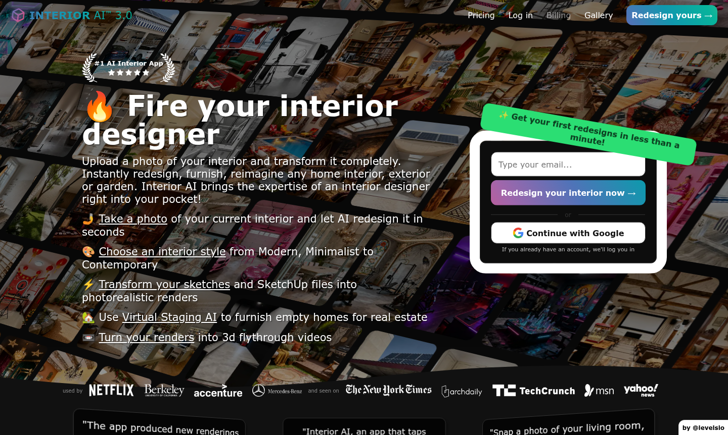Interior AI tool interface showing room redesign