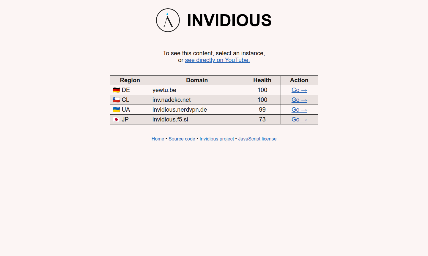Invidious video streaming interface showing ad-free YouTube playback