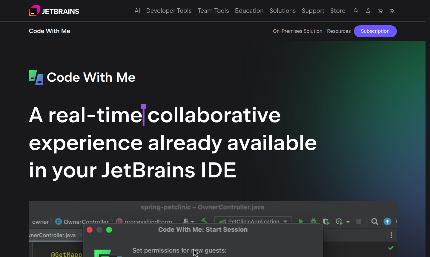 Code With Me collaborative coding interface showing multiple developers working together