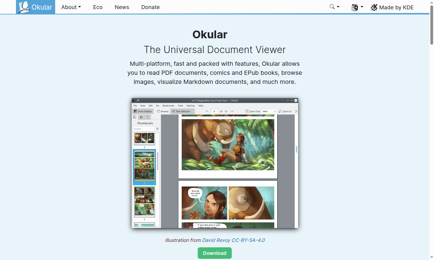 Screenshot of Okular interface displaying a document