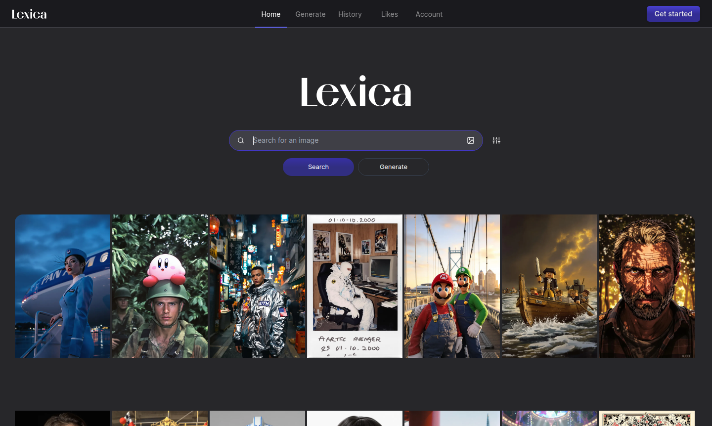 Lexica AI image generation interface showcasing artwork