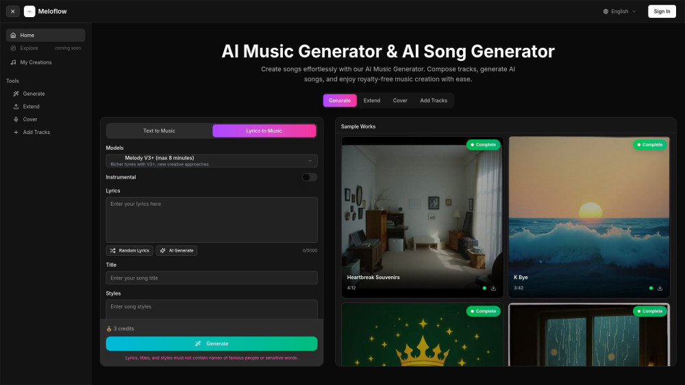Meloflow AI Music Generator 1