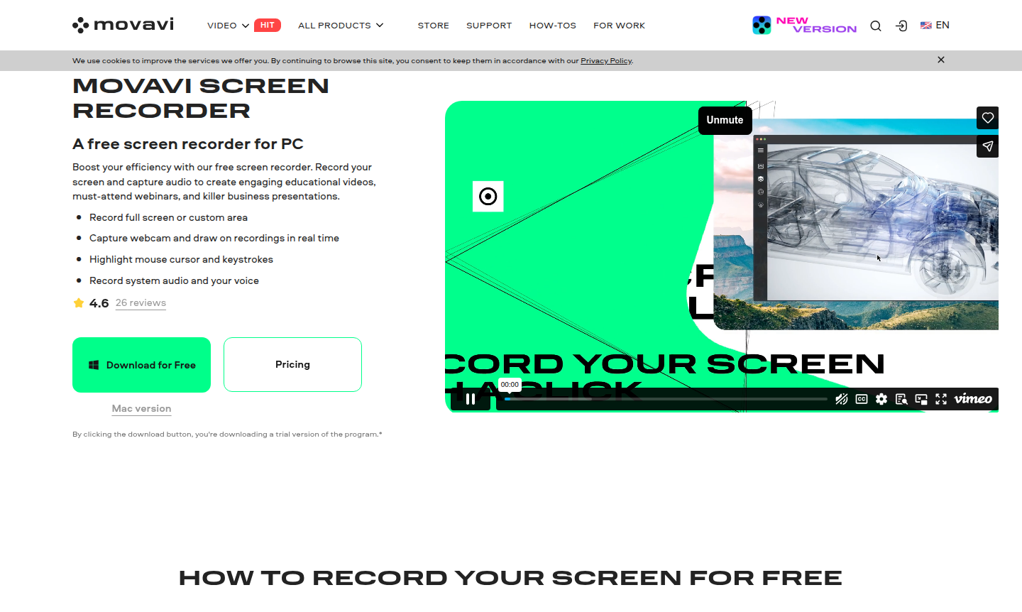 Screenshot of Movavi Screen Recorder interface