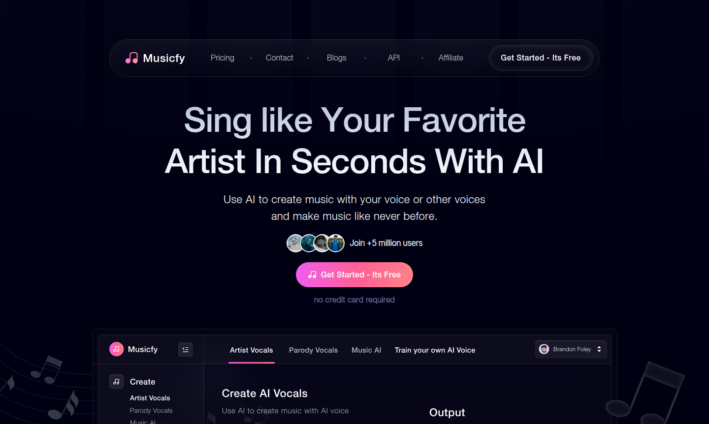Musicfy thumbnail image showcasing AI music generation features
