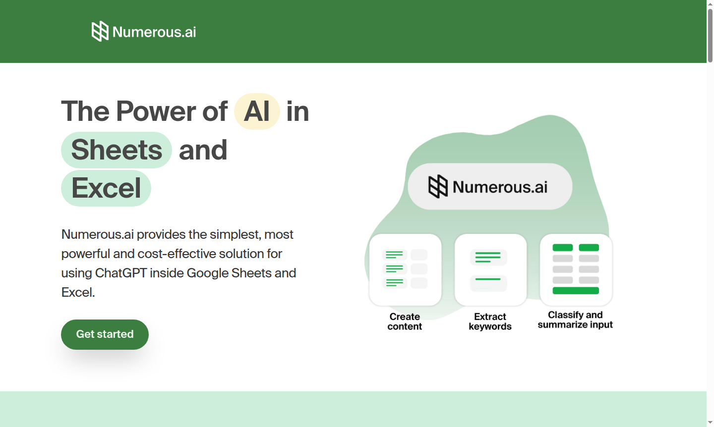 Illustration of Numerous.ai tool in use with spreadsheets