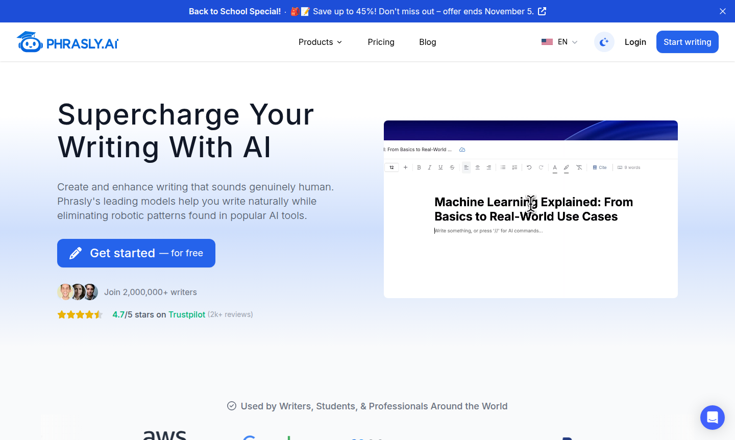 Phrasly AI tool interface