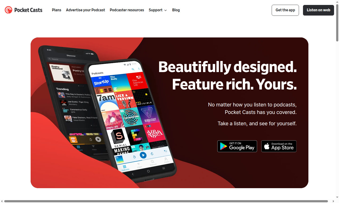 Pocket Casts app interface