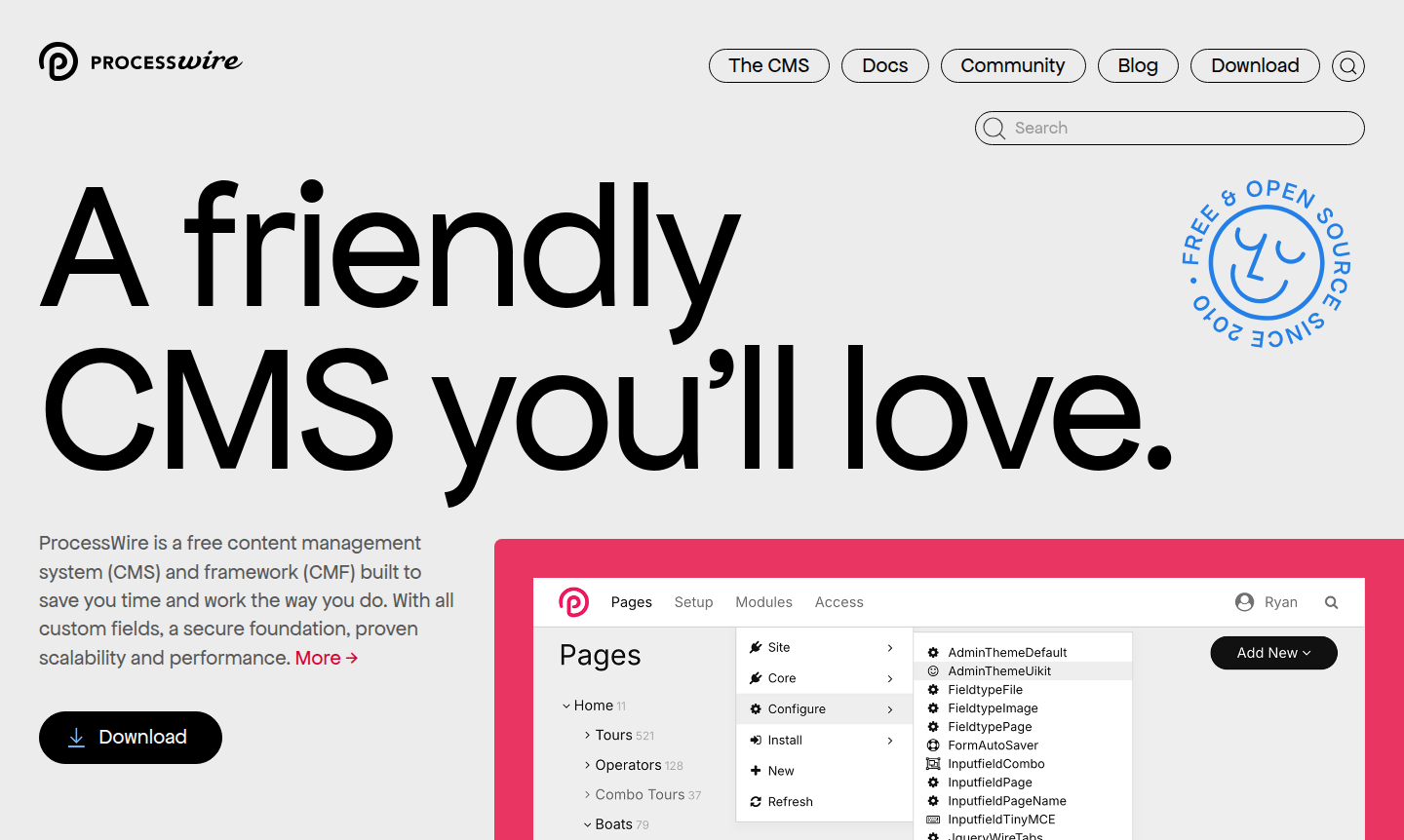 ProcessWire content management system interface