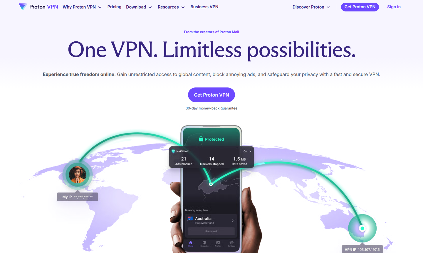 Proton VPN software running on a device