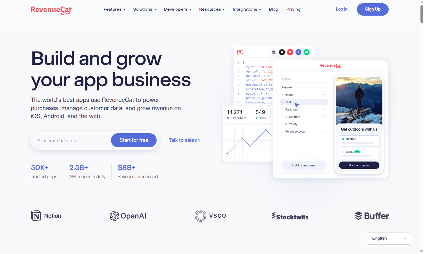 RevenueCat dashboard or feature overview