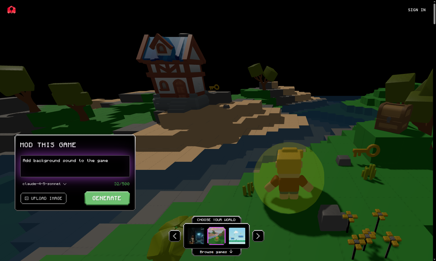 Screenshot of Rosebud AI game creation interface