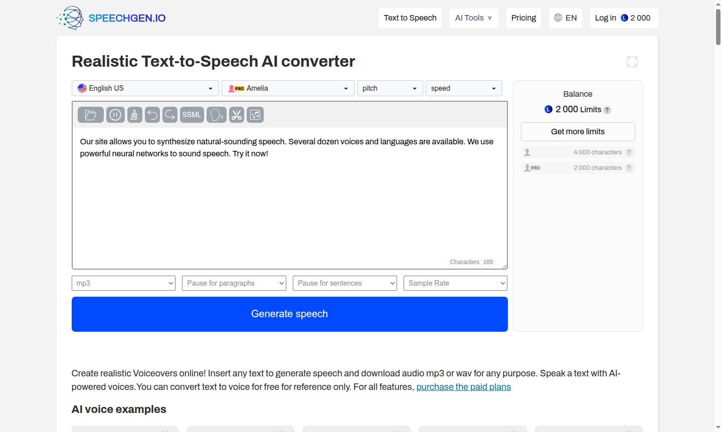 SpeechGen interface preview