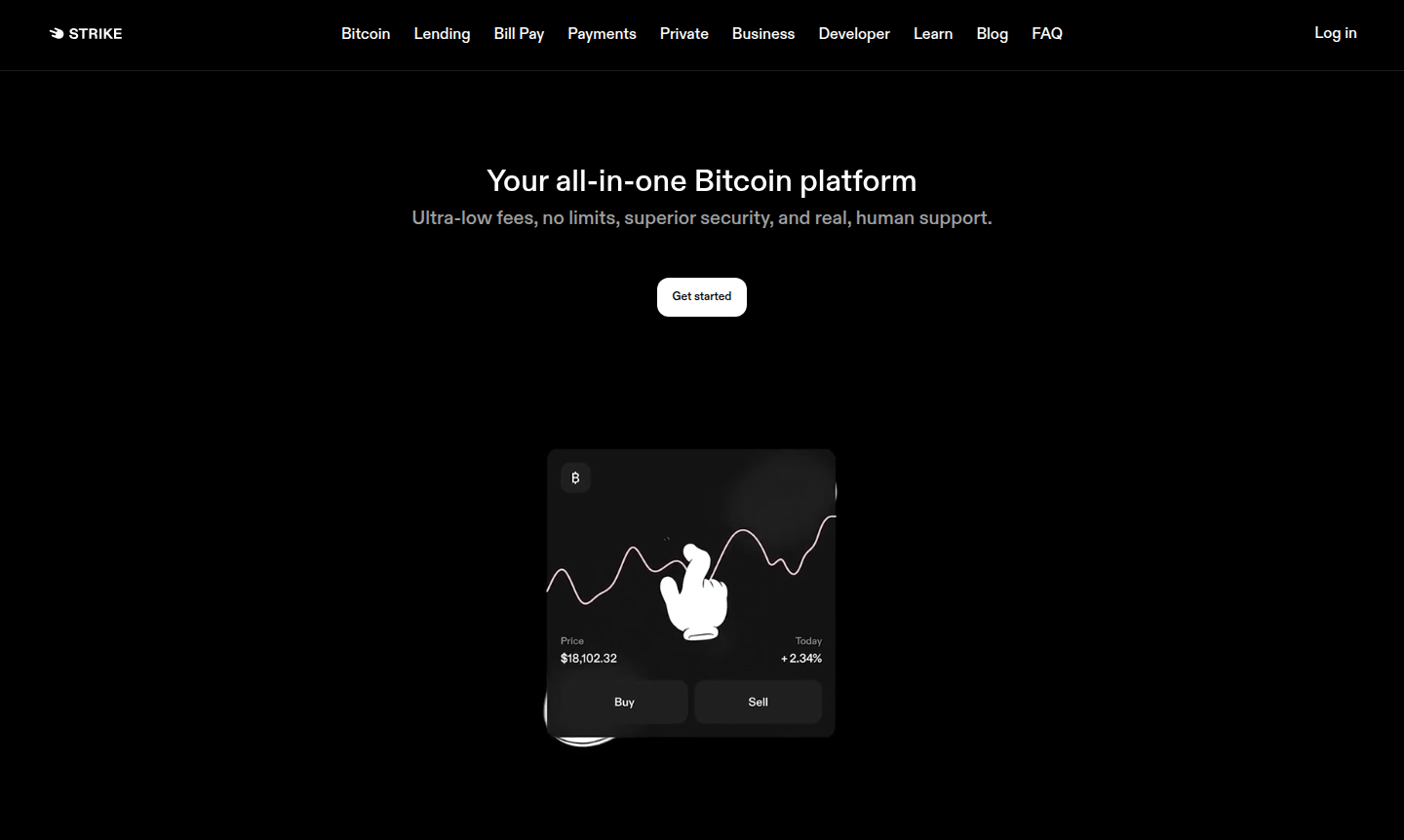 Strike platform interface showing Bitcoin trading features