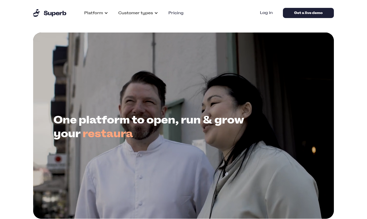 Superb restaurant management software interface showing POS and reservation features