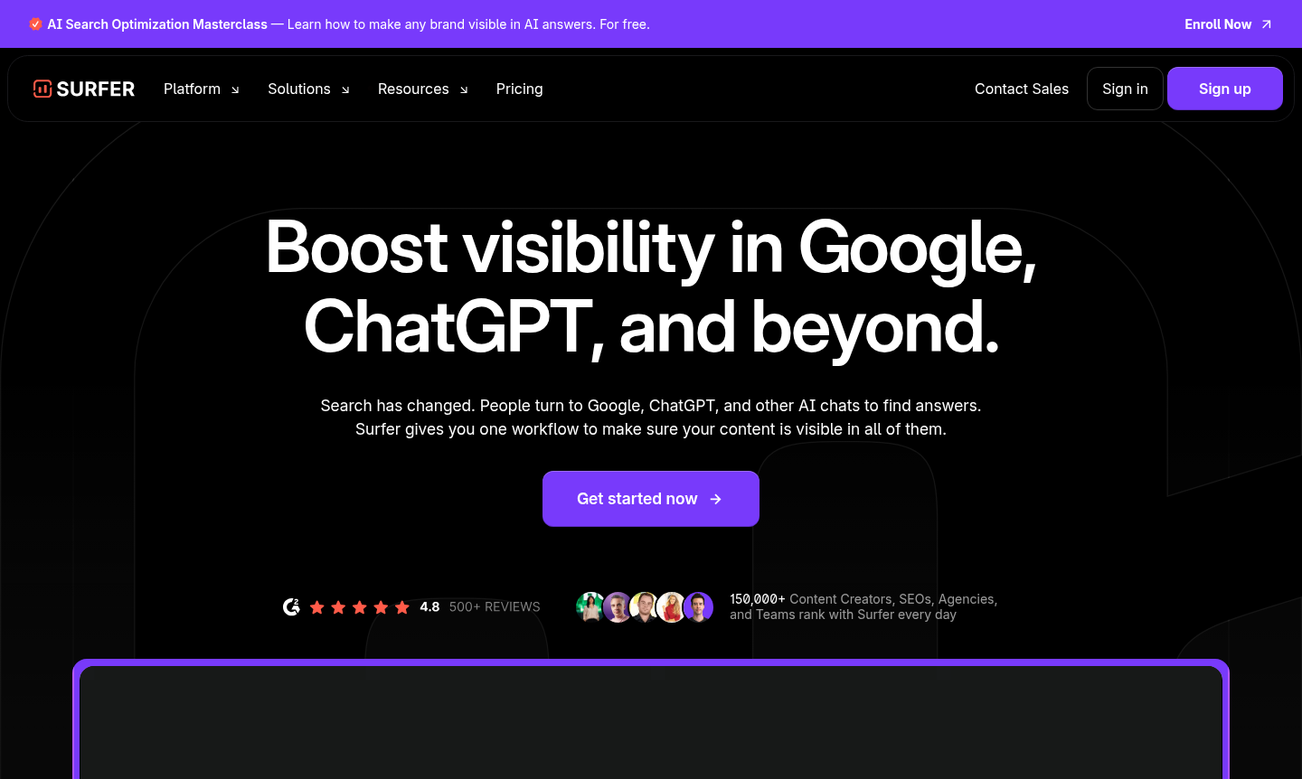 Surfer thumbnail image showing content optimization features