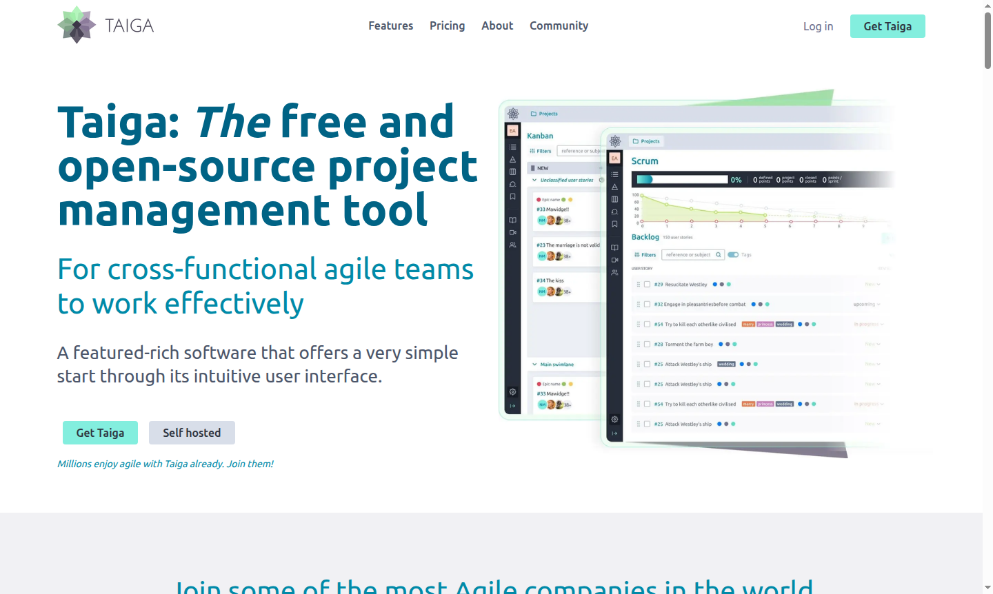 Taiga project management interface