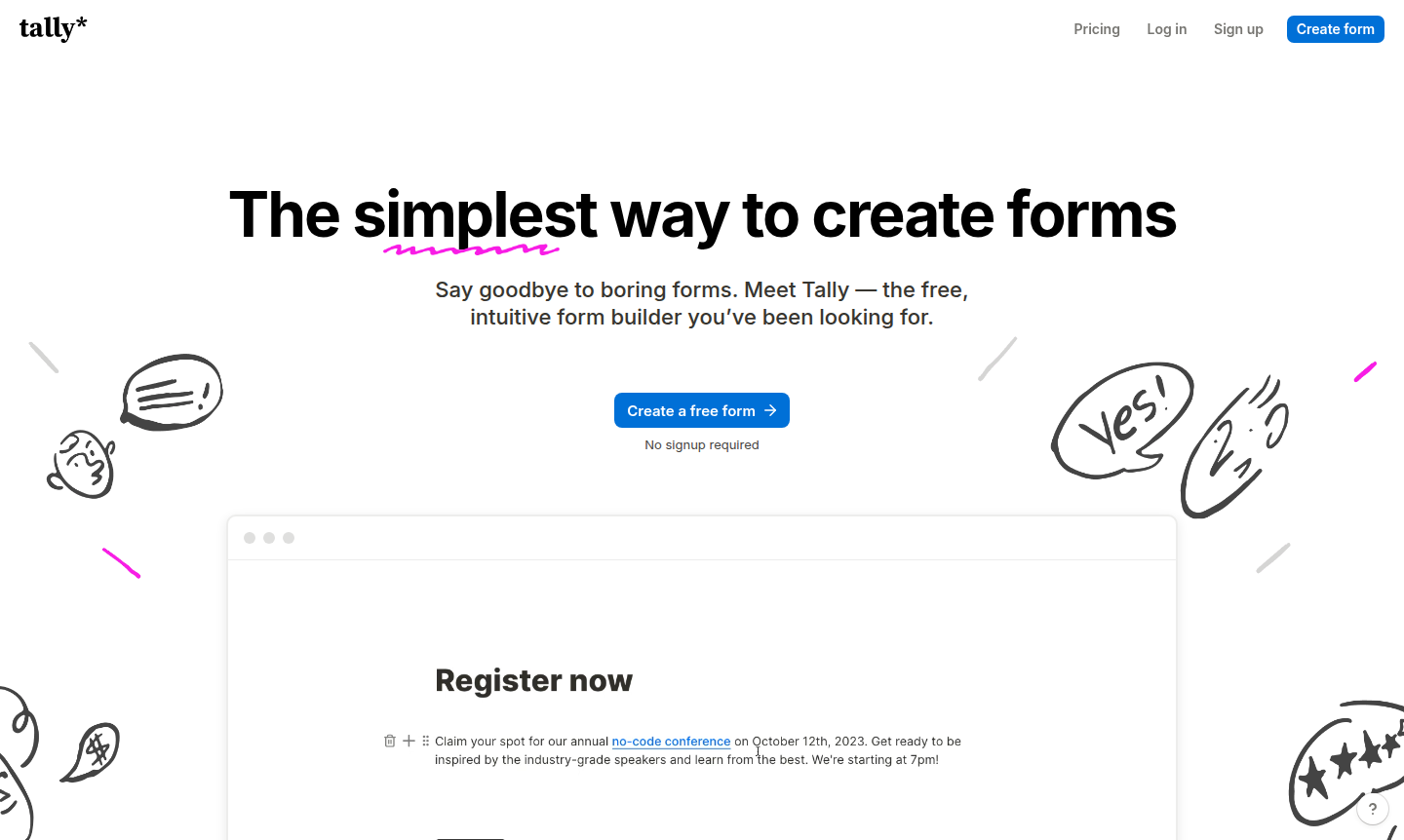 Tally form builder interface