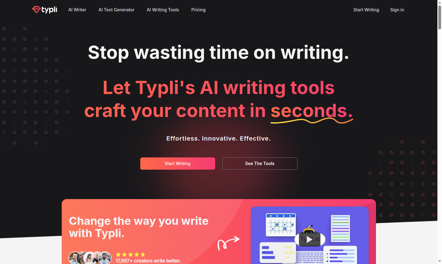 Typli AI writing tool interface screenshot