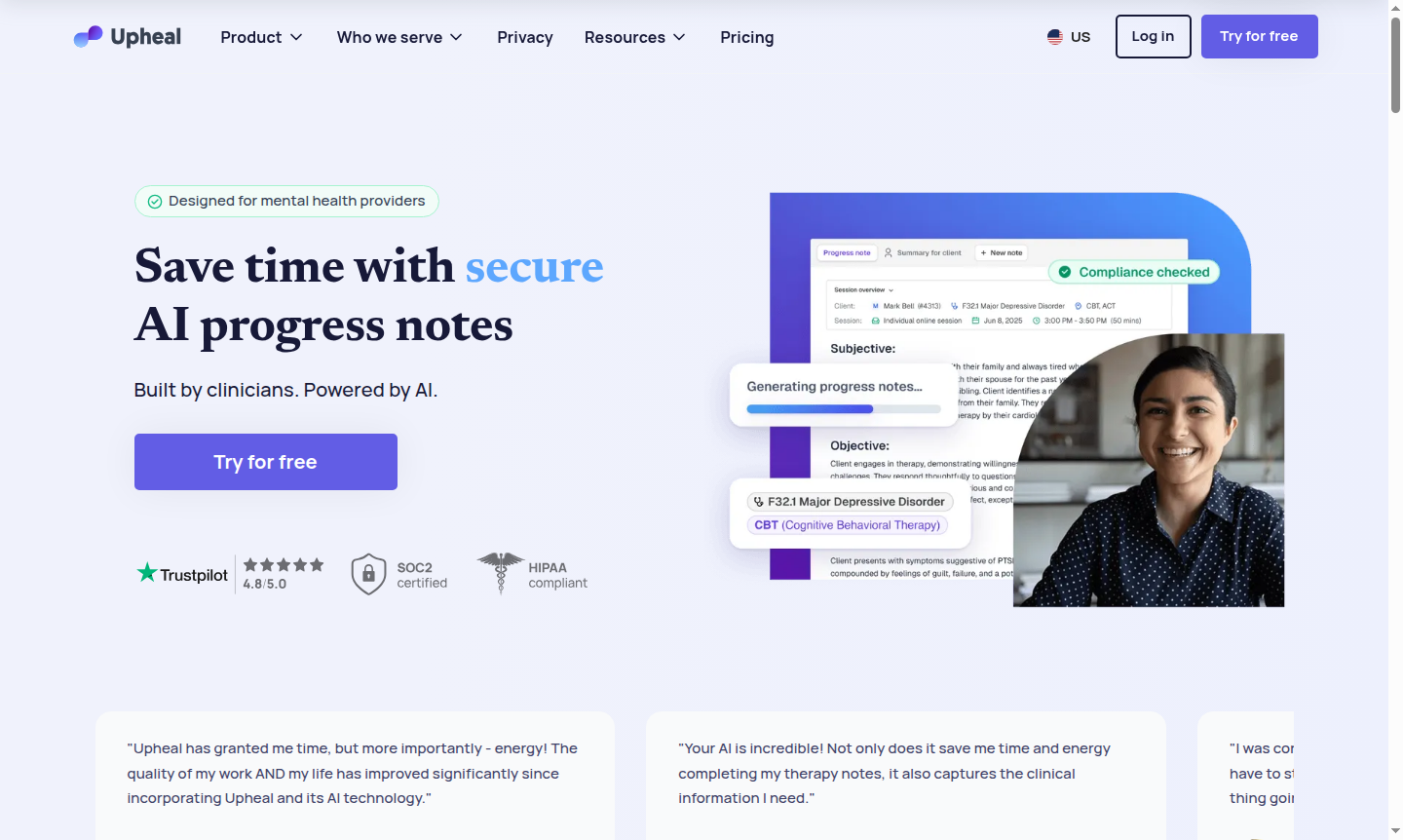 Upheal platform interface