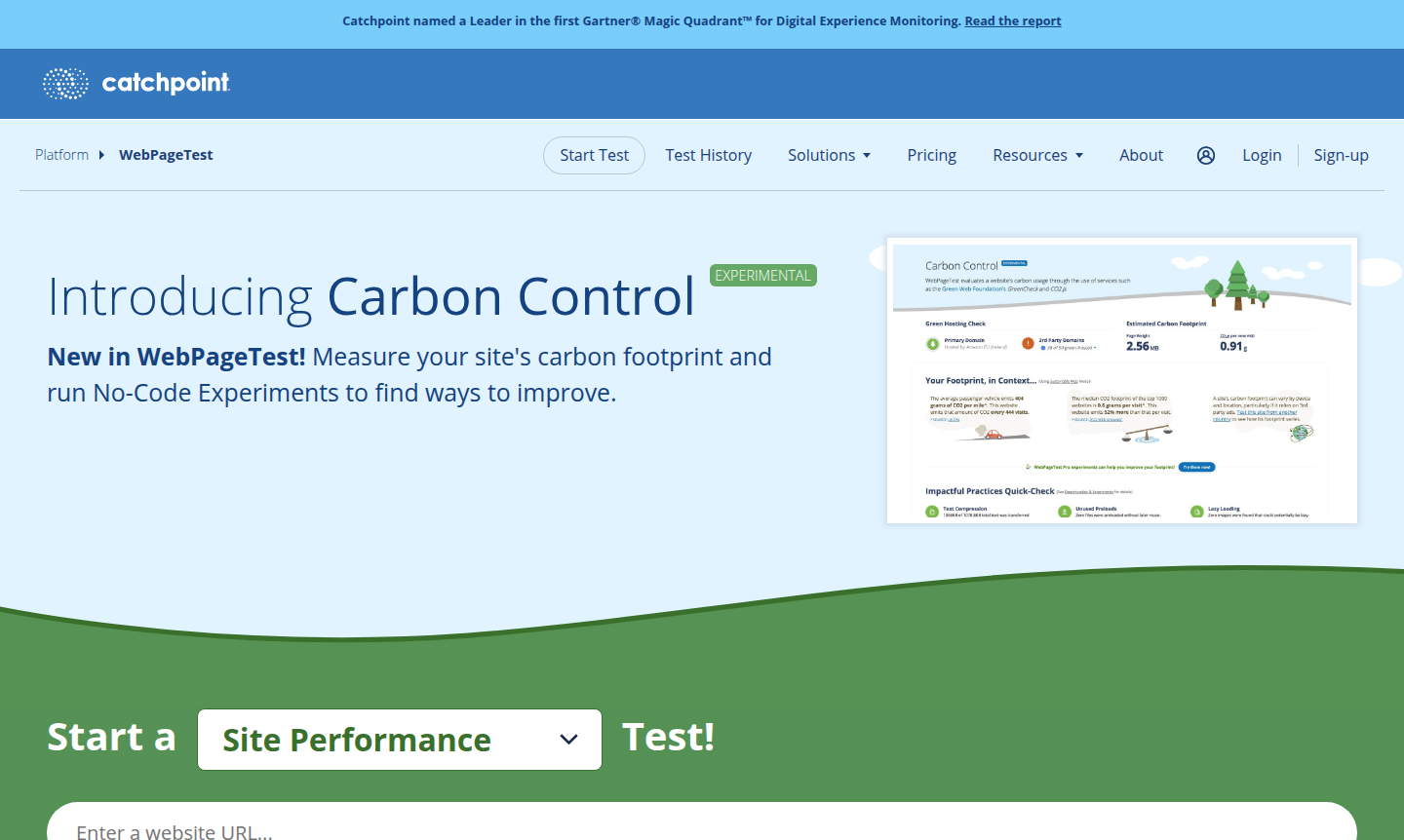 WebPageTest performance testing dashboard showing website speed metrics