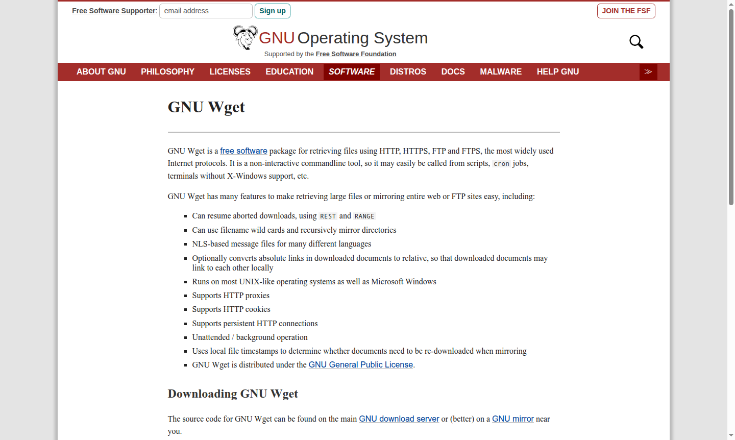 GNU Wget application screenshot