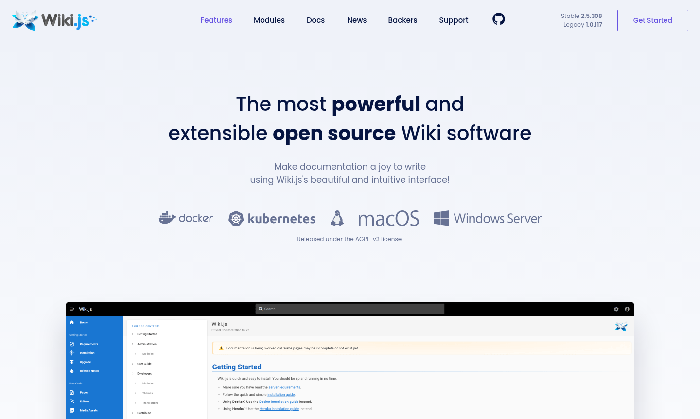 Wiki.js interface thumbnail