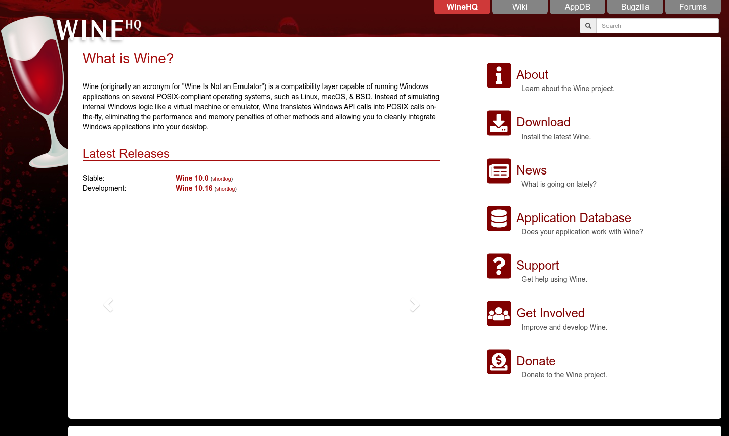 Wine compatibility layer running Windows applications on Linux desktop environment
