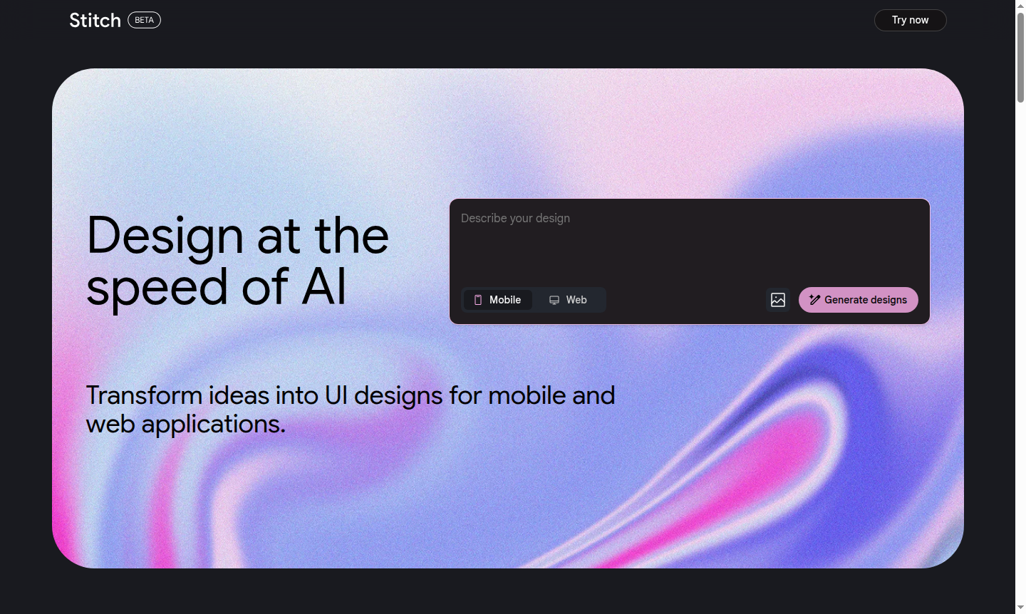 Stitch AI design tool interface