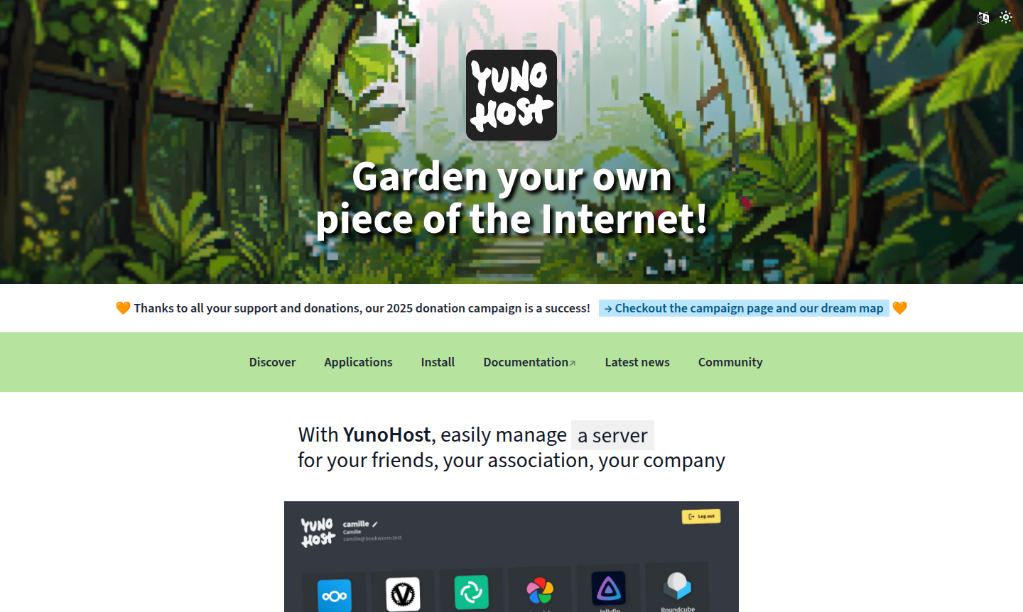 Screenshot of YunoHost web administration panel showing app management