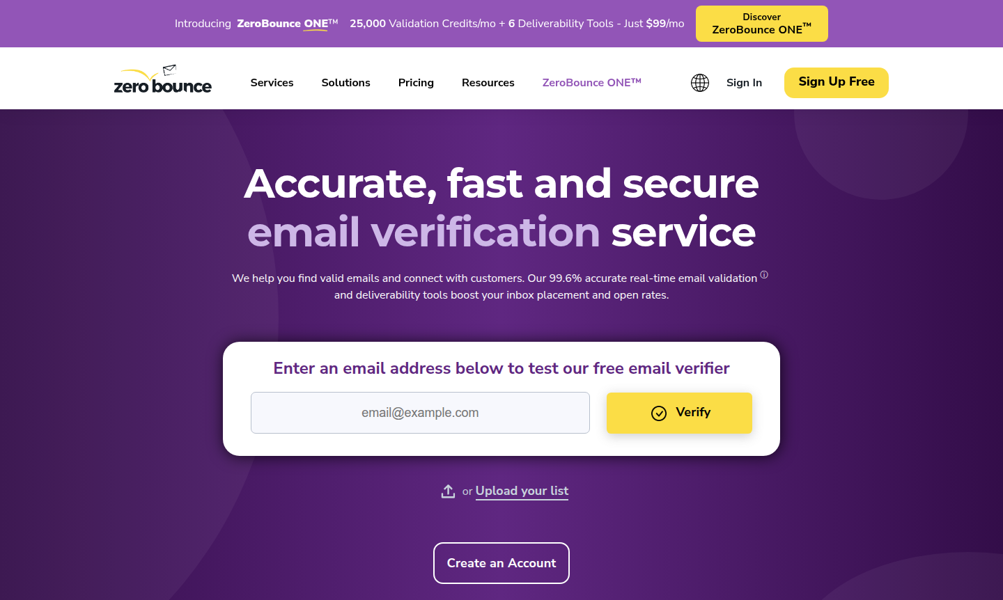 ZeroBounce email verification dashboard interface
